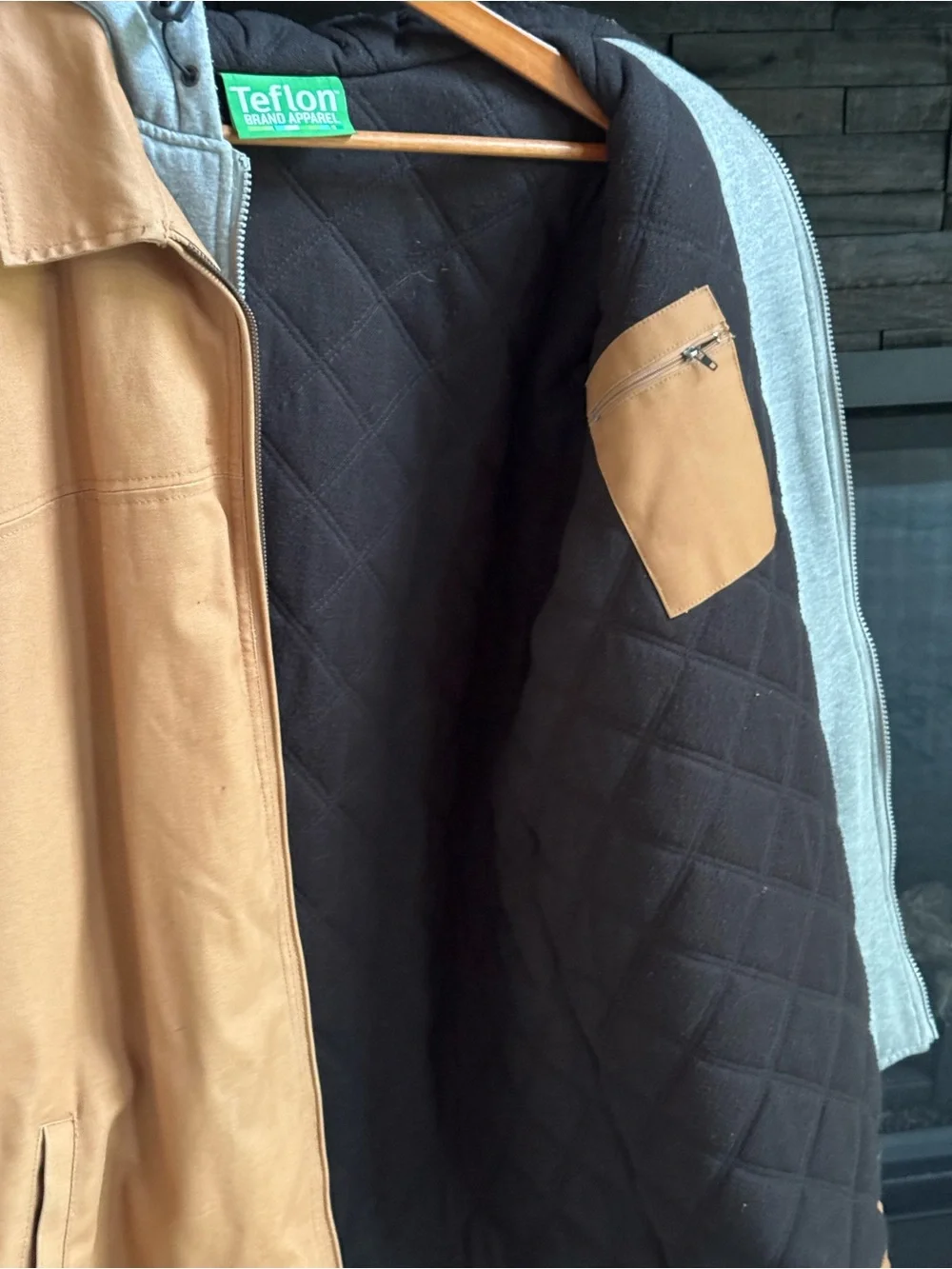 Men's Tan Hooded Field Jacket with Removable Grey Liner